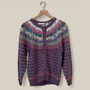 Northern Isles | Vintage Oversized Colorful Purple Hand Embroidered Cardigan
